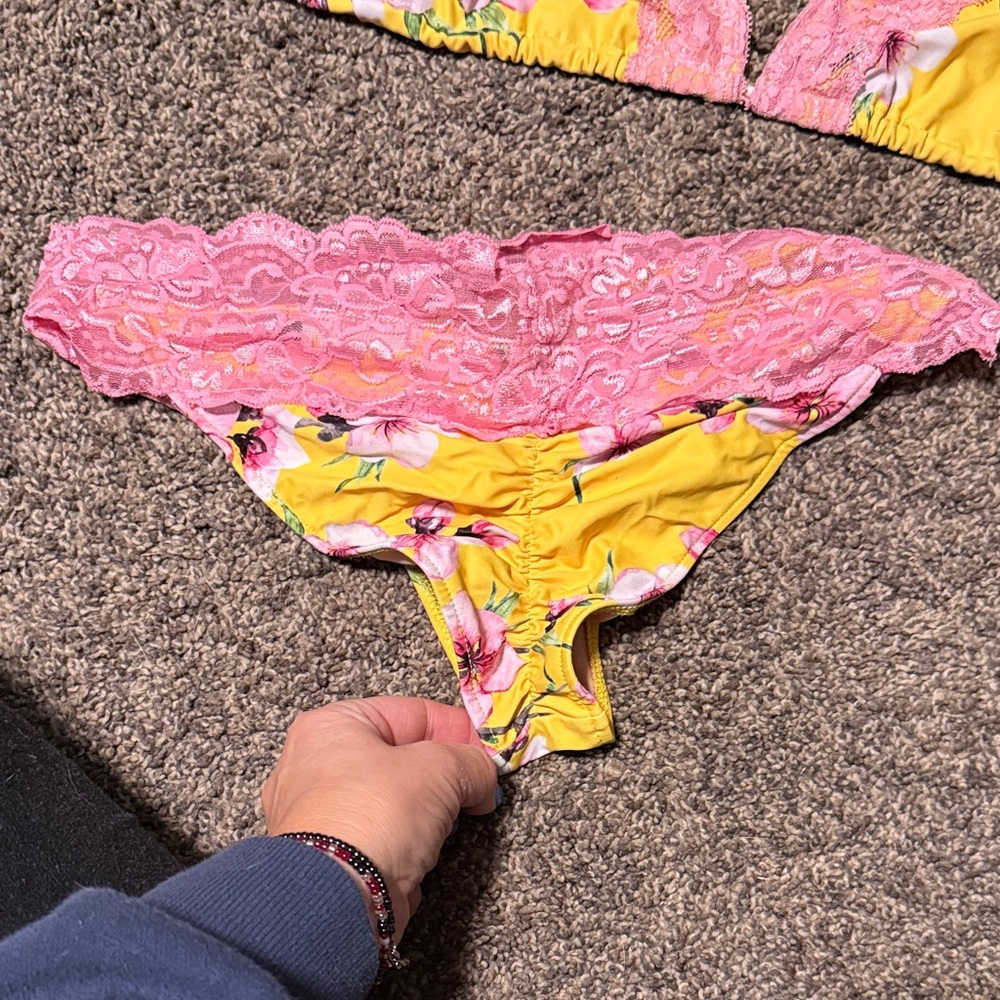 Floral Pink and Yellow Bikini Set - Picture 2 of 3
